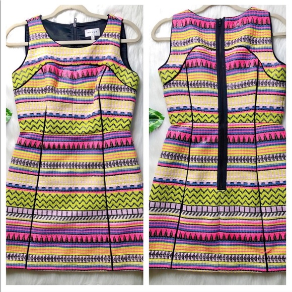 Milly Rare Neon Woven Aztec Striped Mini Dress - Picture 7 of 12